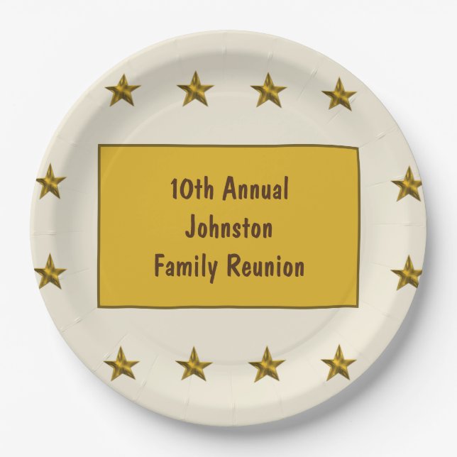 Family Reunion Gold Star Keepsake Annual Big Event Paper Plates (Front)