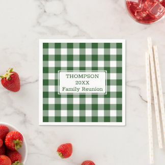 Family Reunion Green and White Buffalo Check Party Napkins