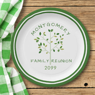 Family Reunion Green Family Tree Personalized Paper Plates