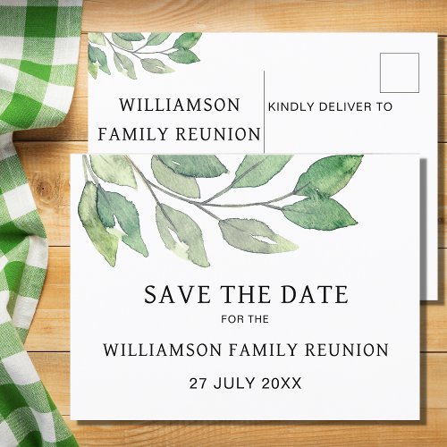 Family Reunion Greenery Save The Date Announcement Postcard