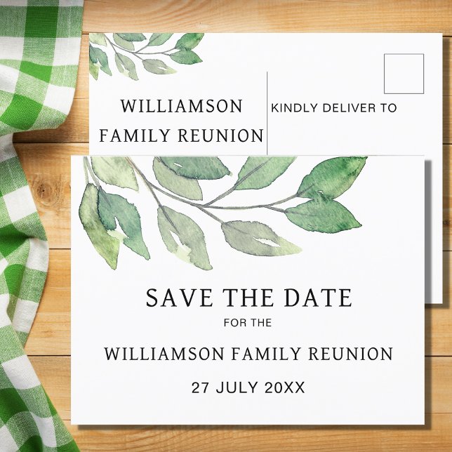 Family Reunion Greenery Save The Date Announcement Postcard (Creator Uploaded)