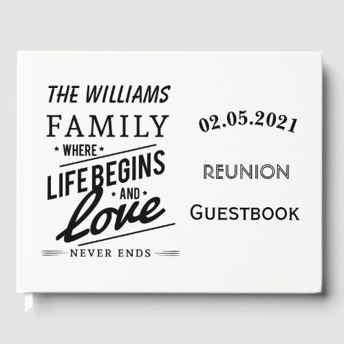 Family Reunion Guestbook Typography Black White