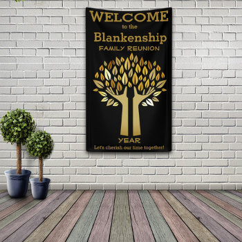 Family Reunion Hands Up Tree Leaves Custom Banner by PaPr_Emporium at Zazzle