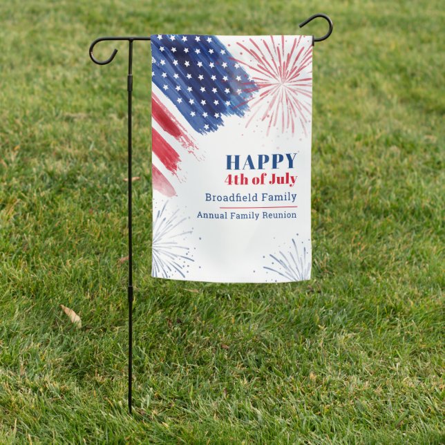 Family Reunion Happy 4th of July Independence Day Garden Flag (In SItu)