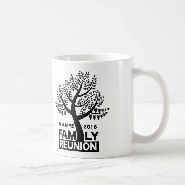 Family Reunion Heart Tree Black Silhouette Coffee Mug (Right)