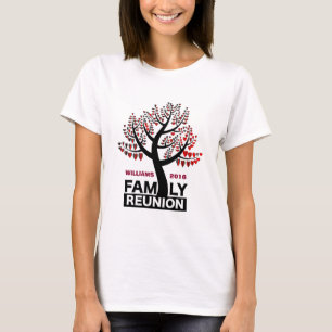 Family Reunion Heart Tree Silhouette Red Leaves T-Shirt