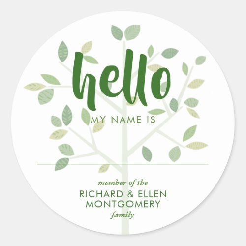Family Reunion HELLO MY NAME IS Tree Classic Round Sticker