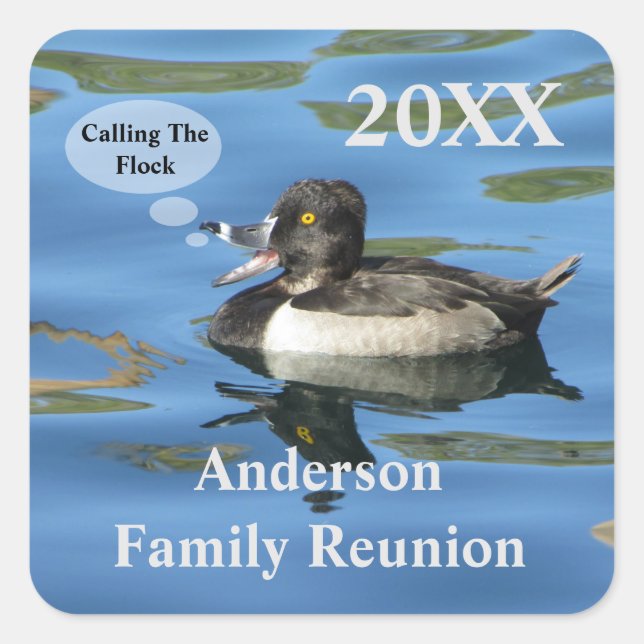 Family Reunion Humorous Duck Event Announcement Square Sticker (Front)
