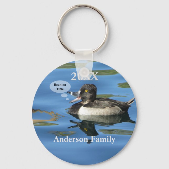 Family Reunion Humorous Duck on Lake Event Keychain (Front)