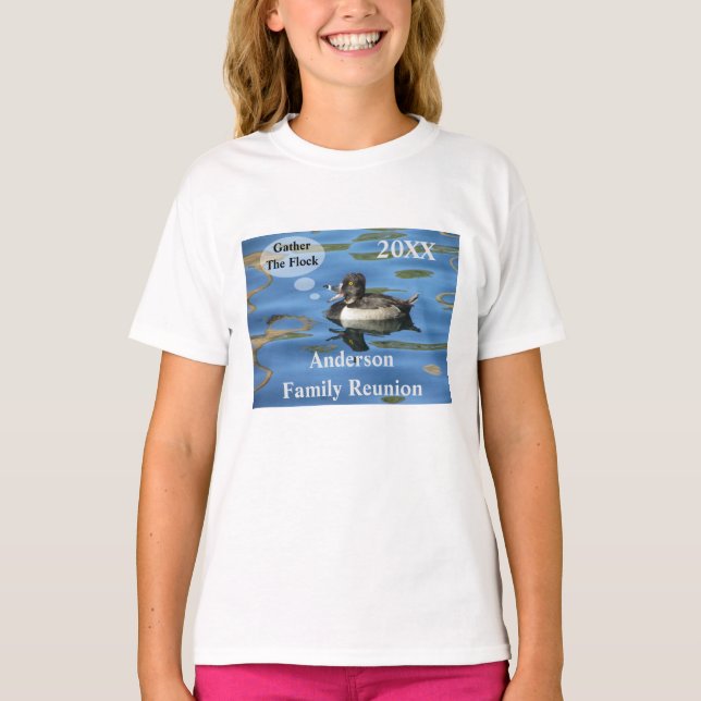 Family Reunion Humorous Duck on Lake Event T-Shirt (Front)