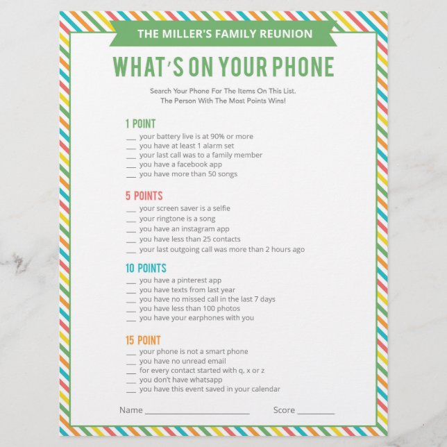 Family Reunion Ice Breaker 2 in 1 Games Flyer (Front)