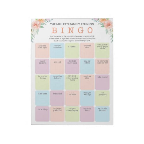 Family Reunion Ice Breaker Bingo Game Notepad