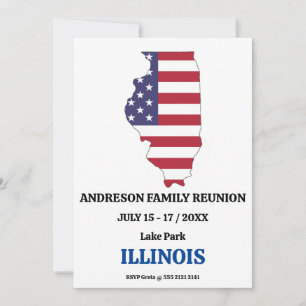 Family Reunion 🎉 ILLINOIS State Map USA Flag Invitation