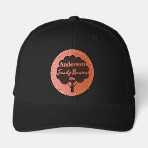 Family Reunion in Script with Last Name Tree Year Leather Patch Hat