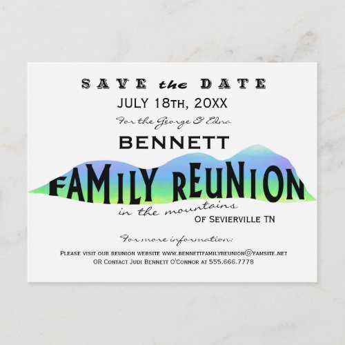 FAMILY REUNION IN THE MOUNTAINS SAVE THE DATE ANNOUNCEMENT POSTCARD
