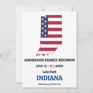 Family Reunion 🎉 Indiana State Map USA Flag Invitation