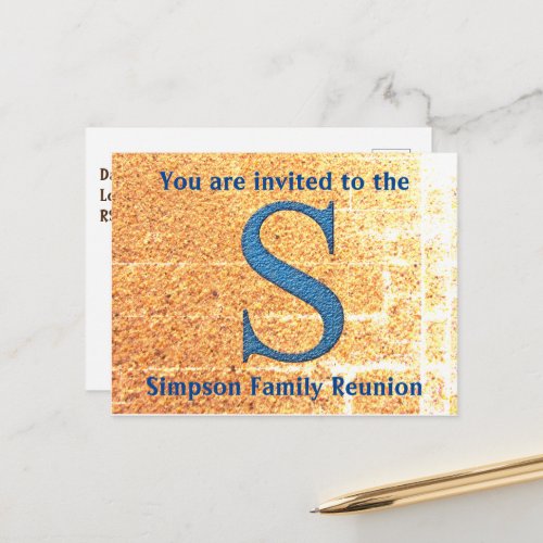 Family Reunion Invitation Blue Letter S Monogram Postcard