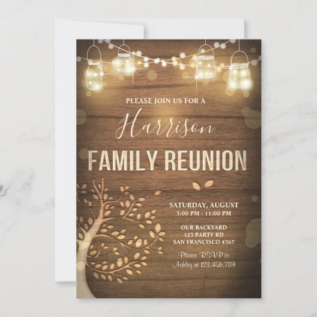 Family reunion invitation Family Tree Rustic Wood (Front)