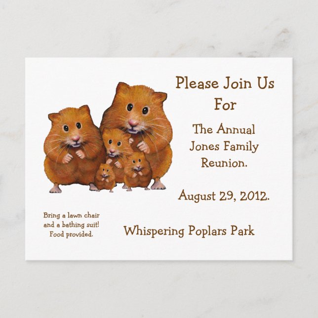 FAMILY REUNION INVITATION, Hamsters, Artwork Invitation Postcard (Front)