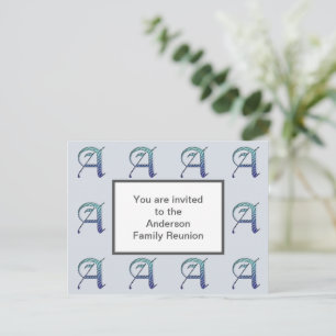 Family Reunion Invitation Striped Letter A Initial Postcard
