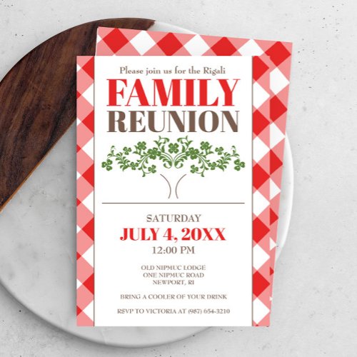 Family Reunion Invite Red Checker Tablecloth Invitation