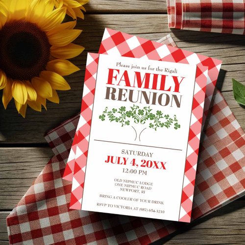 Family Reunion Invite Red Checker Tablecloth Invitation