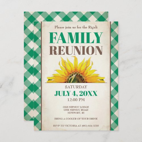 Family Reunion Invite Sunflower Green Invitation