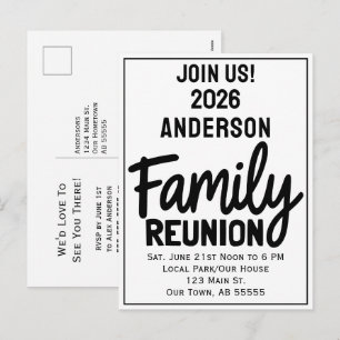 Family Reunion Join Us Bold Script Modern Postcard