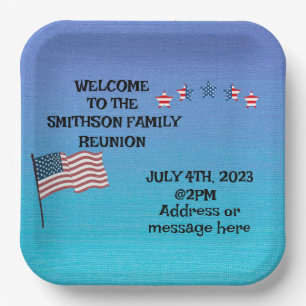 Family Reunion July 4th theme Party Paper Plates