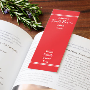 Family Reunion Keepsake Bright Red White Name Year Bookmarks