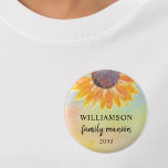 Family Reunion Keepsake  Button<br><div class="desc">This sunflower family reunion button makes a lovely souvenir for your family get-together. It is decorated with a watercolor sunflower on a colorful background. Easily customizable. Use the Customize Further option to change the text size, style, or color. Because we create our own artwork you won't find this exact image...</div>