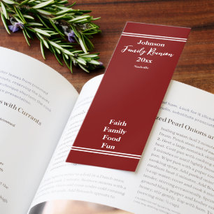 Family Reunion Keepsake Dark Red White Name Year Bookmarks