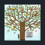 Family Reunion Keepsake Magnet<br><div class="desc">Creative family reunion party favors gift idea featuring tree with funny cartoon birds,  a heart and sign. To personalize edit text to add family name.</div>
