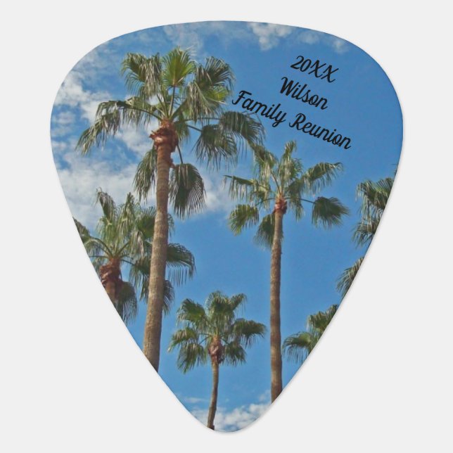 Family Reunion Keepsake Palm Trees Island Event Guitar Pick (Front)
