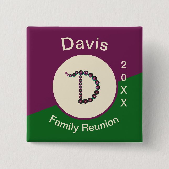 Family Reunion Keepsake Sparkling Letter D Initial Button (Front)