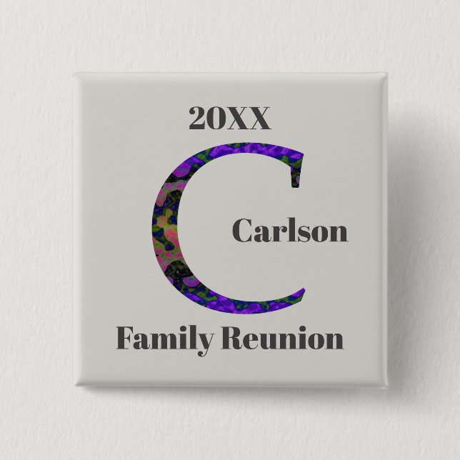 Family Reunion Keepsake Tie-dye Letter C Monogram Button (Front)