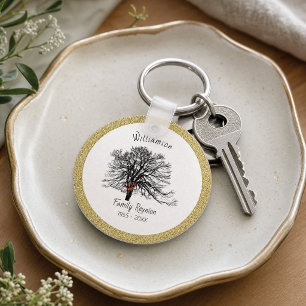 Family Reunion Keepsake Tree Gold Keychain