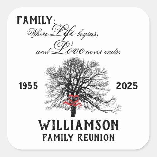 Family Reunion Keepsake Tree Life Quote Square Sticker