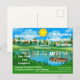 Family Reunion Lake Camp Invitation Postcard