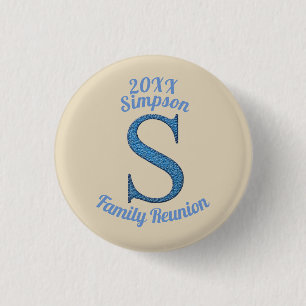 Family Reunion Large Blue Letter S Monogram Button