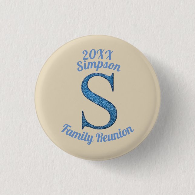 Family Reunion Large Blue Letter S Monogram Button (Front)