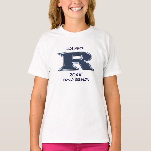 Family Reunion Last Name Letter R Monogram Blue T-Shirt (Front)