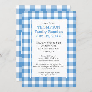Family Reunion Light Blue Buffalo Check Party Invitation