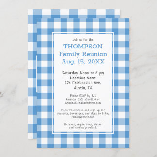 Family Reunion Light Blue Buffalo Check Party Invitation