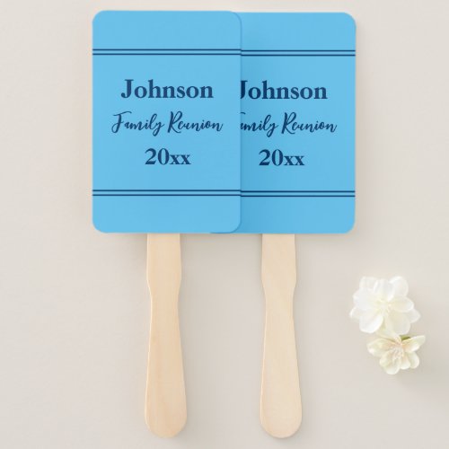 Family Reunion Light Blue Name Year Template Hand Fan