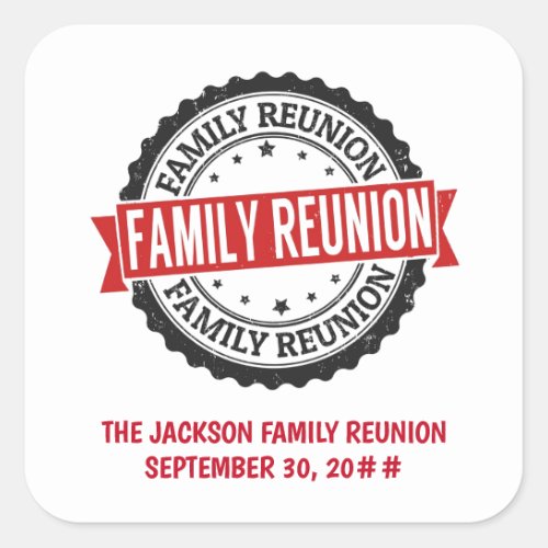 Family reunion logo black red square sticker