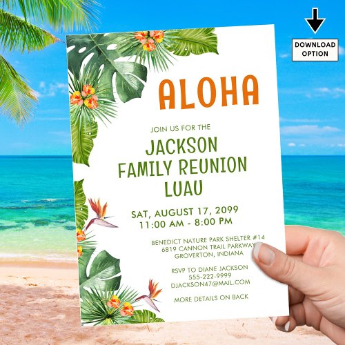 Family Reunion Luau Tropical Palm Aloha Watercolor Invitation