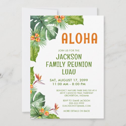 Family Reunion Luau Tropical Palm Watercolor Invitation