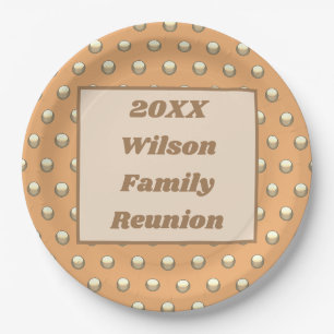 Family Reunion Meal Picnic Gold Peach Polka Dots Paper Plates