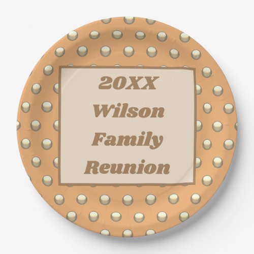 Family Reunion Meal Picnic Gold Peach Polka Dots Paper Plates
